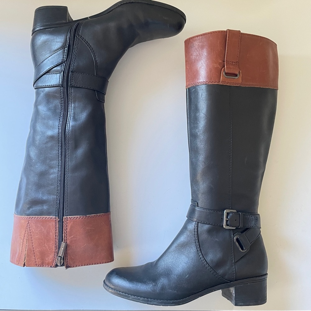 Tall Leather Riding Boot Black Brown Colorblock Equestrian BONDOLINO BDCAZADORA